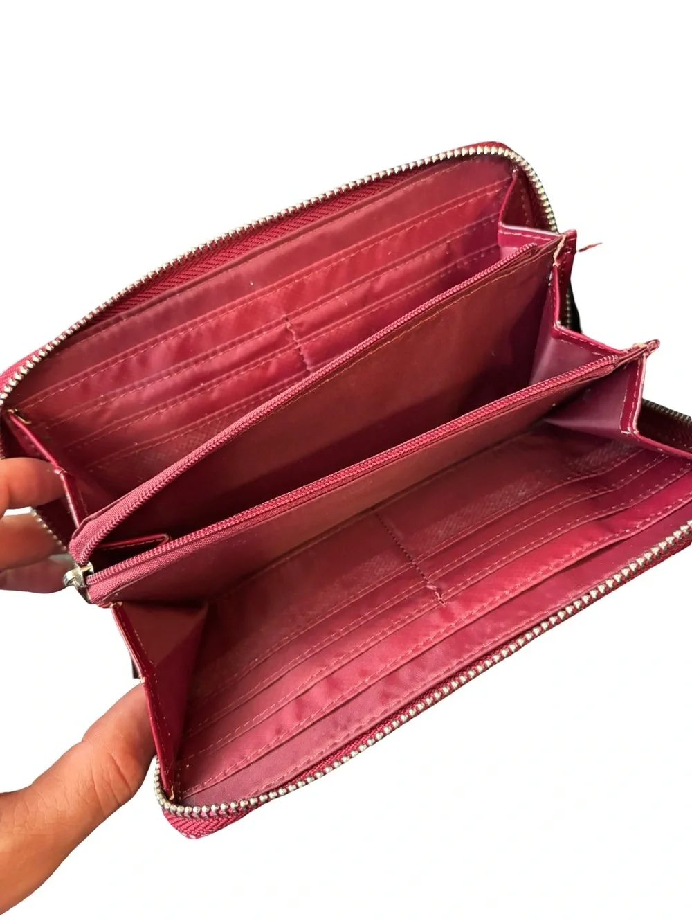 Women's Patent Zip Wallet - Hot Pink